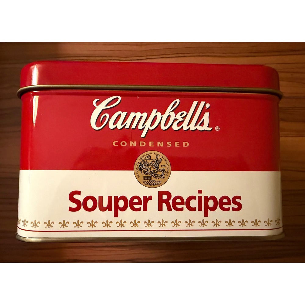 Vintage Campbells Soup Recipe Tin Red White Souper Recipes Metal Storage Box
